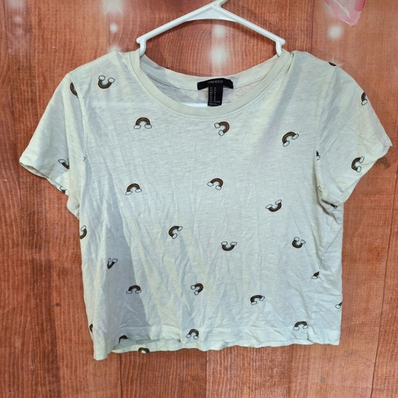 FOREVER 21 SIZE MEDIUM CROPPED WHITE T-SHIRT - Picture 1 of 2
